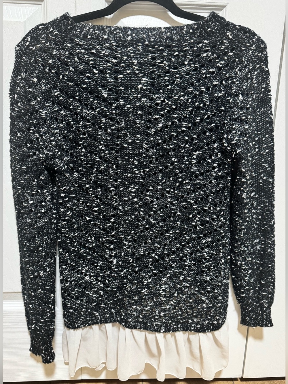 Love and Liberty Crewneck Sweater with Cream Ruffle Hem